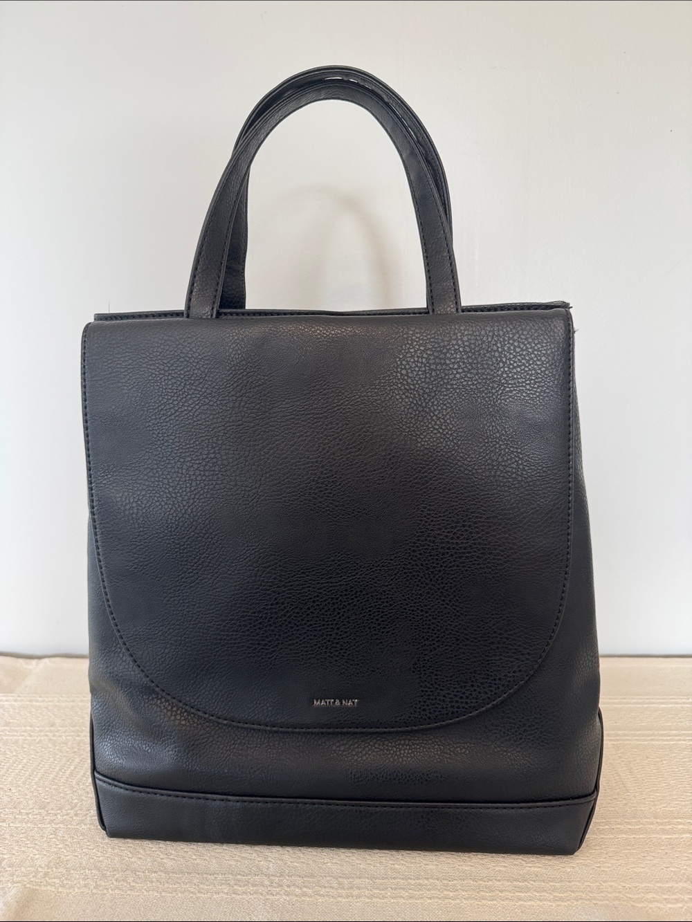 Matt & Nat Black Pebbled Vegan Backpack with Front Zip Pocket